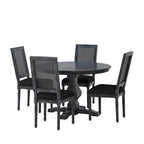 Table et chaises de salle à manger circulaires 5 pièces rembourrées en bois et rotin