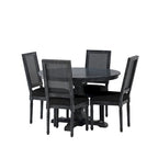 Table et chaises de salle à manger circulaires 5 pièces rembourrées en bois et rotin