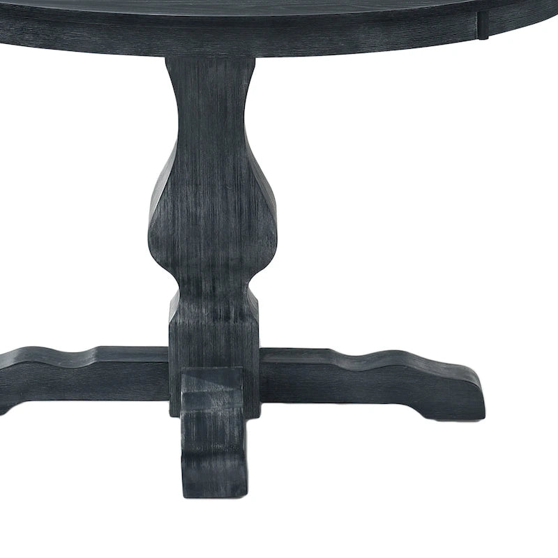 Table et chaises de salle à manger circulaires 5 pièces rembourrées en bois et rotin
