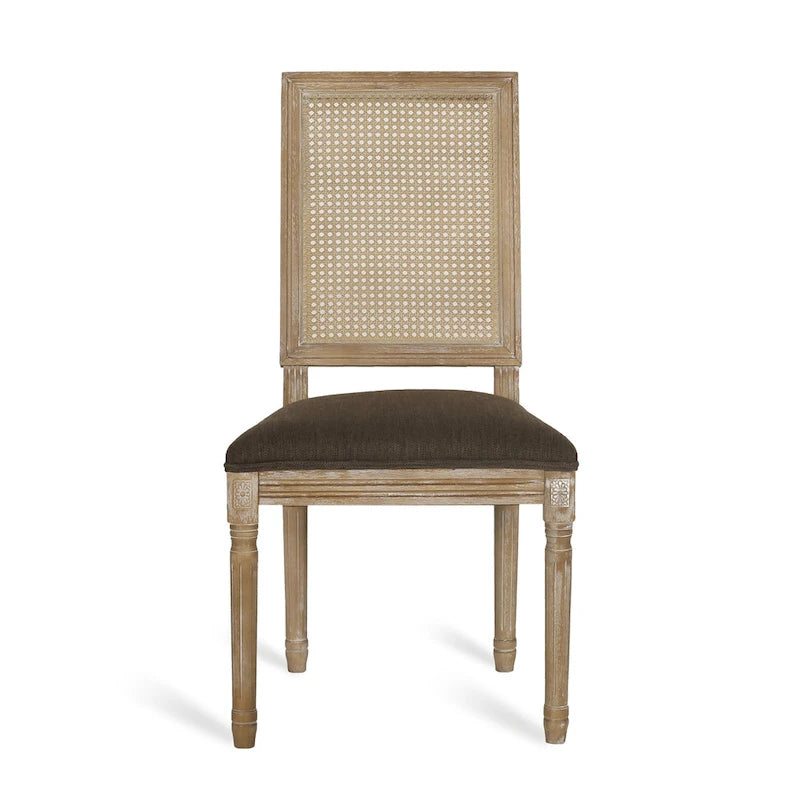 Table et chaises de salle à manger circulaires 5 pièces rembourrées en bois et rotin