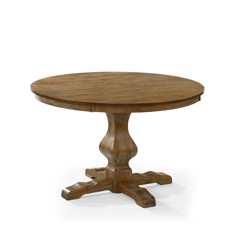 Table et chaises de salle à manger circulaires 5 pièces rembourrées en bois et rotin