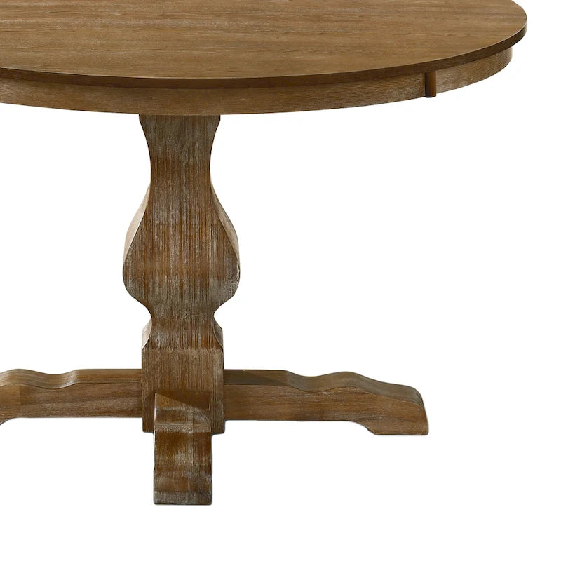 Table et chaises de salle à manger circulaires 5 pièces rembourrées en bois et rotin