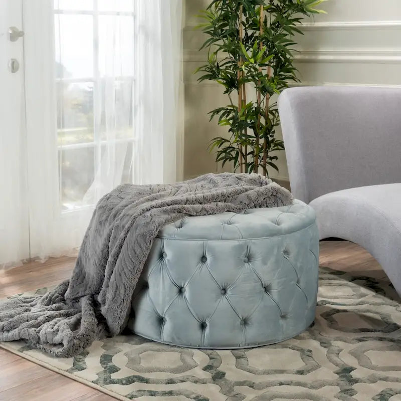 Pouf rond moderne en velours capitonné Glam