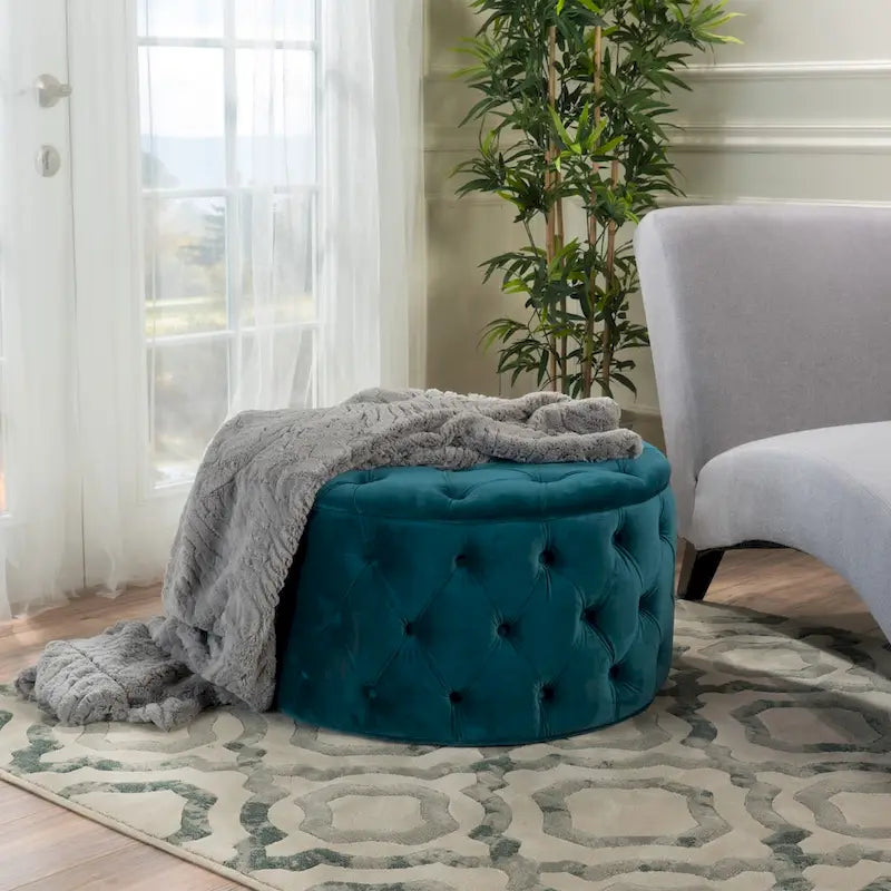 Pouf rond moderne en velours capitonné Glam