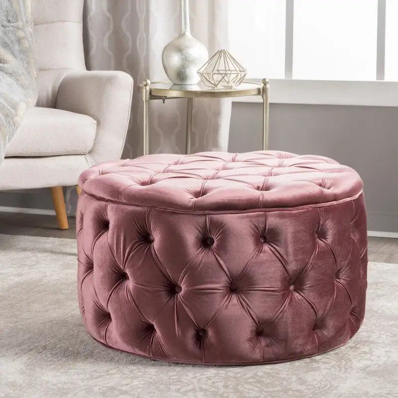 Pouf rond moderne en velours capitonné Glam