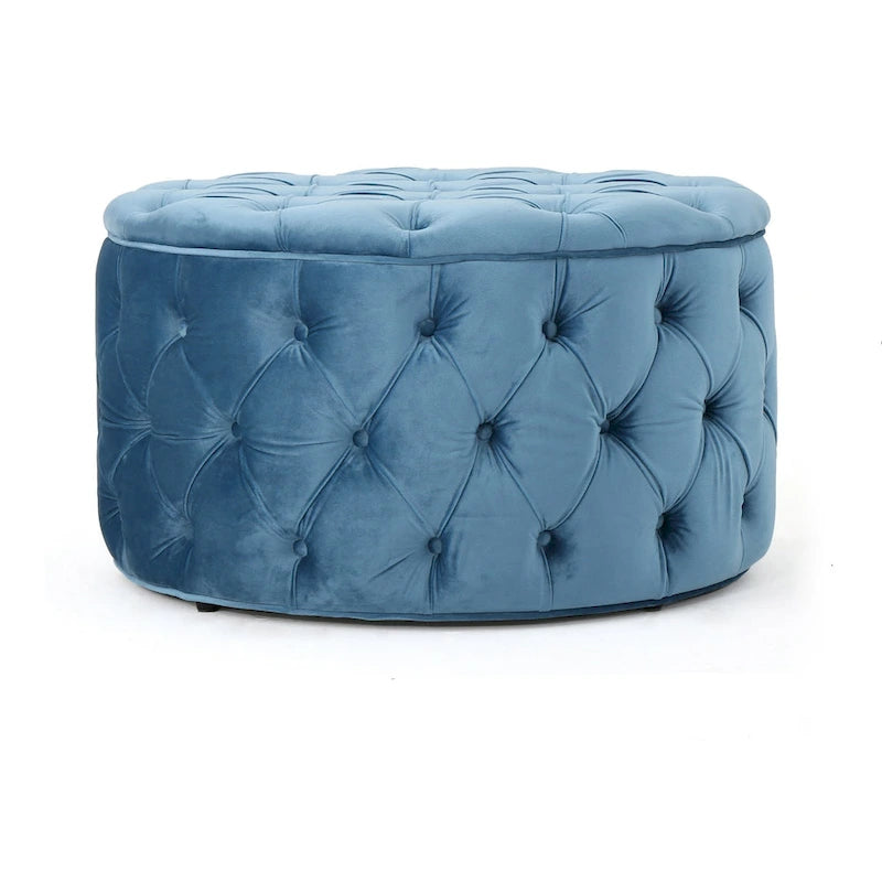 Pouf rond moderne en velours capitonné Glam