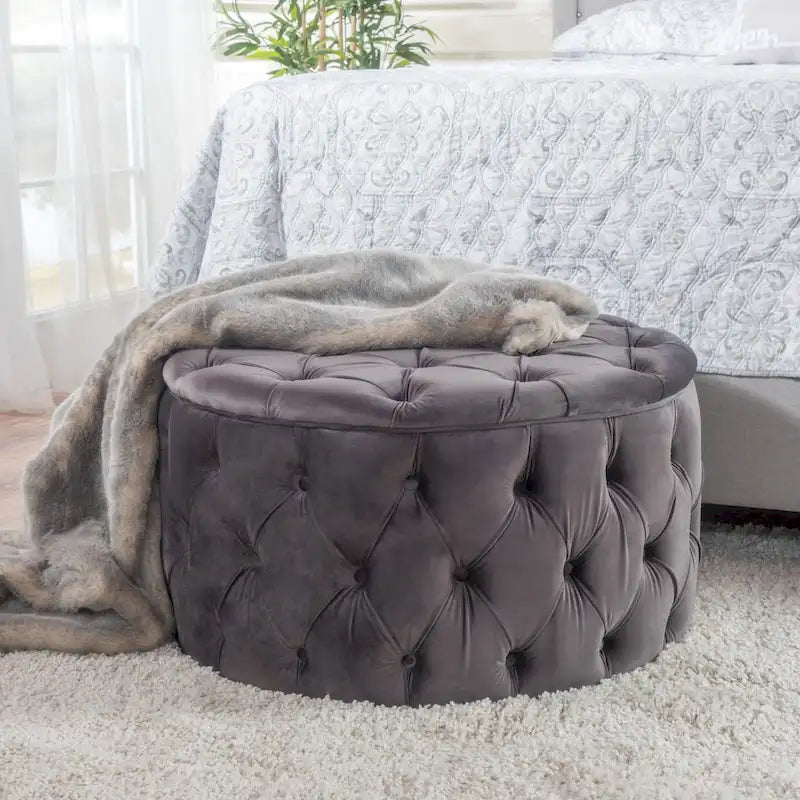 Pouf rond moderne en velours capitonné Glam