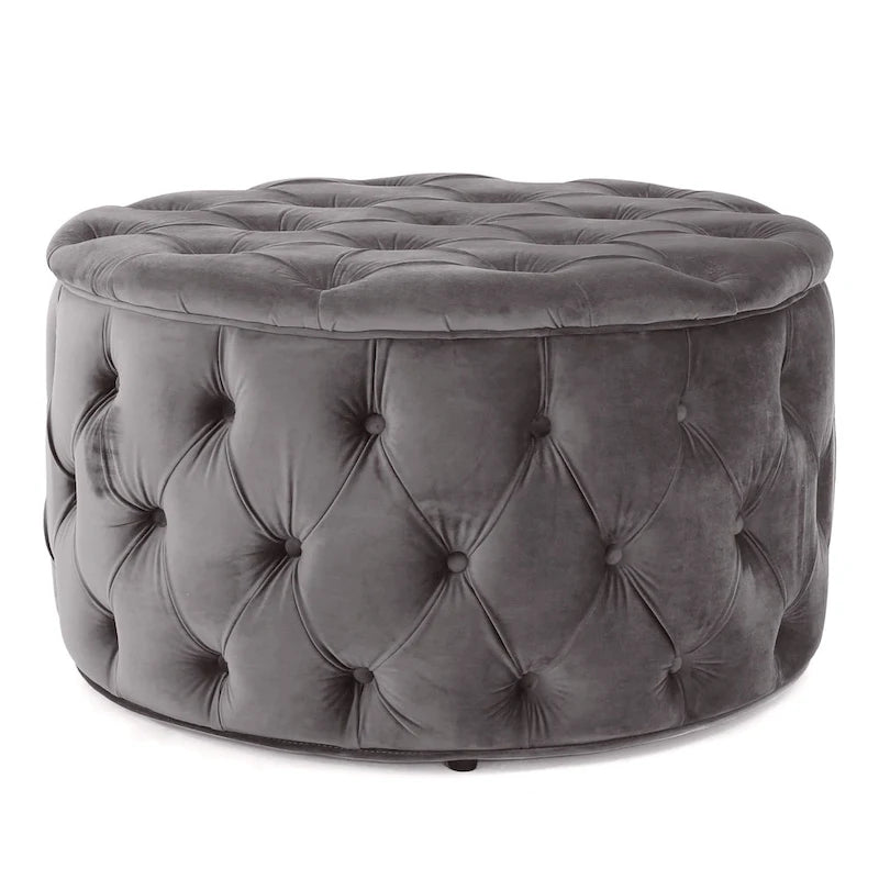 Pouf rond moderne en velours capitonné Glam