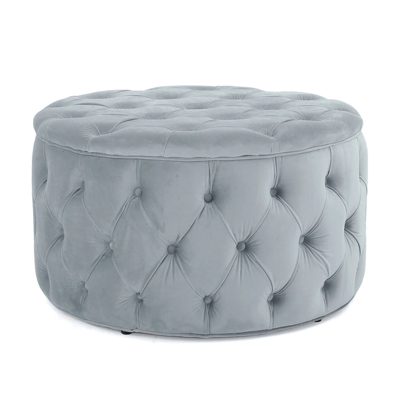 Pouf rond moderne en velours capitonné Glam