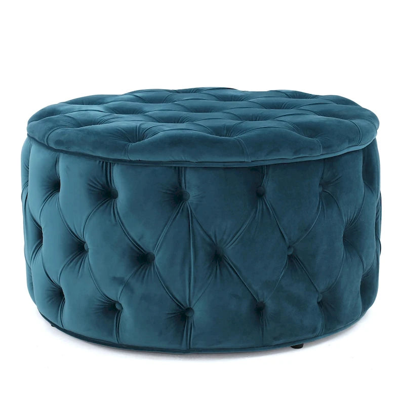 Pouf rond moderne en velours capitonné Glam