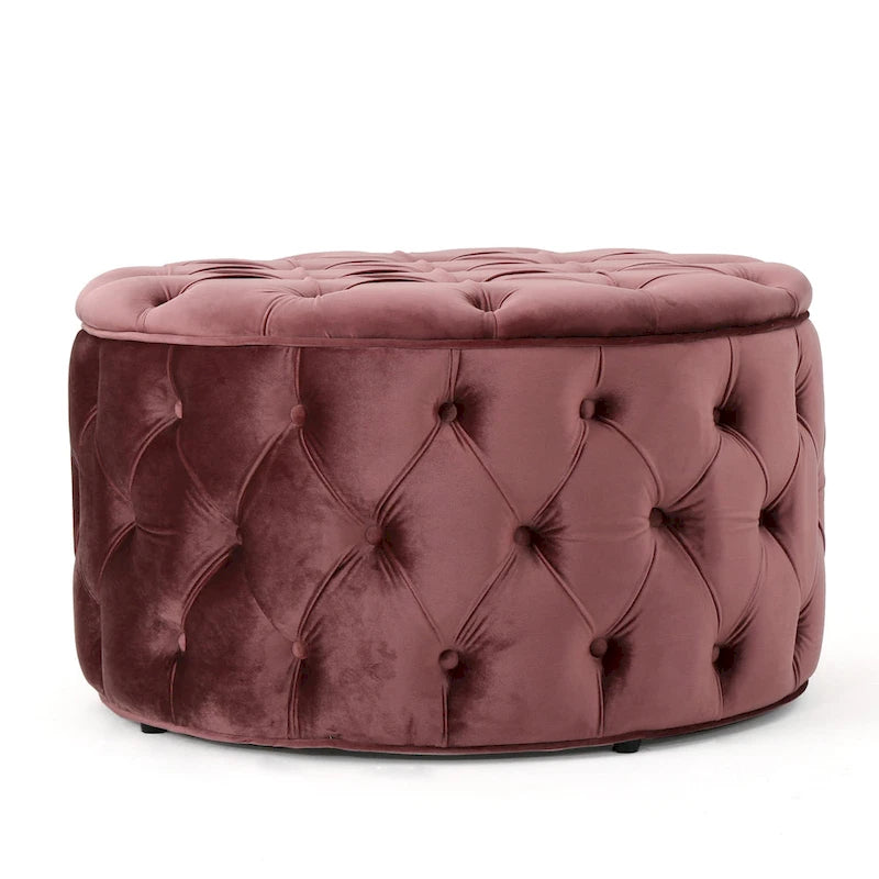 Pouf rond moderne en velours capitonné Glam