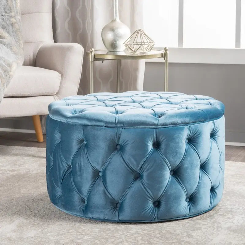 Pouf rond moderne en velours capitonné Glam