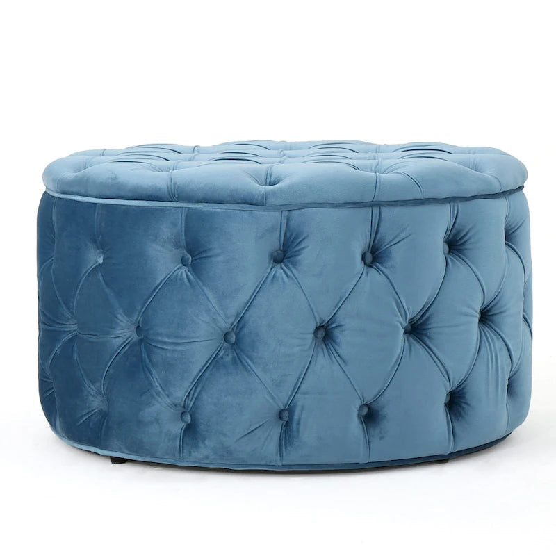 Pouf rond moderne en velours capitonné Glam
