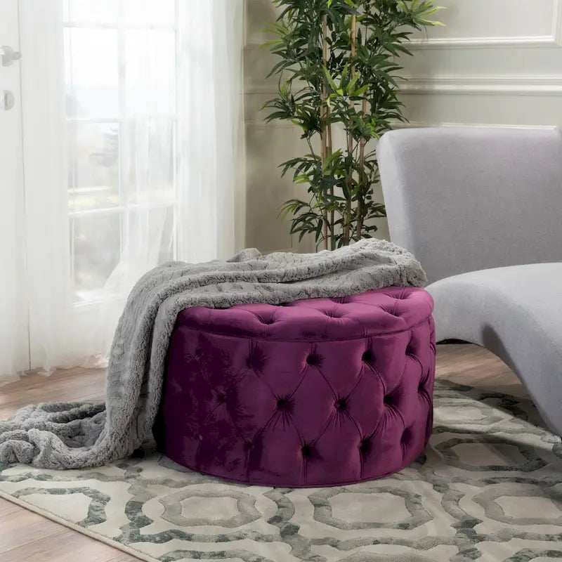 Pouf rond moderne en velours capitonné Glam