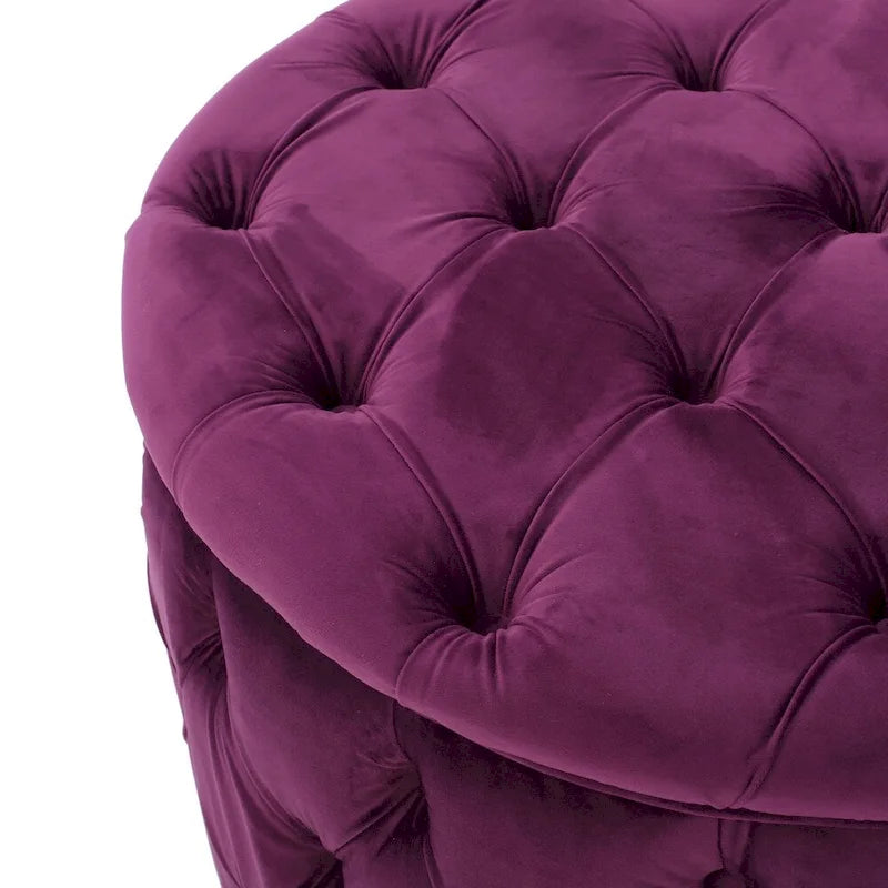 Pouf rond moderne en velours capitonné Glam