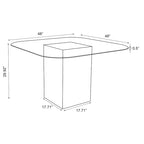 Table de salle à manger avec plateau en verre transparent et pieds en forme de planche de surf