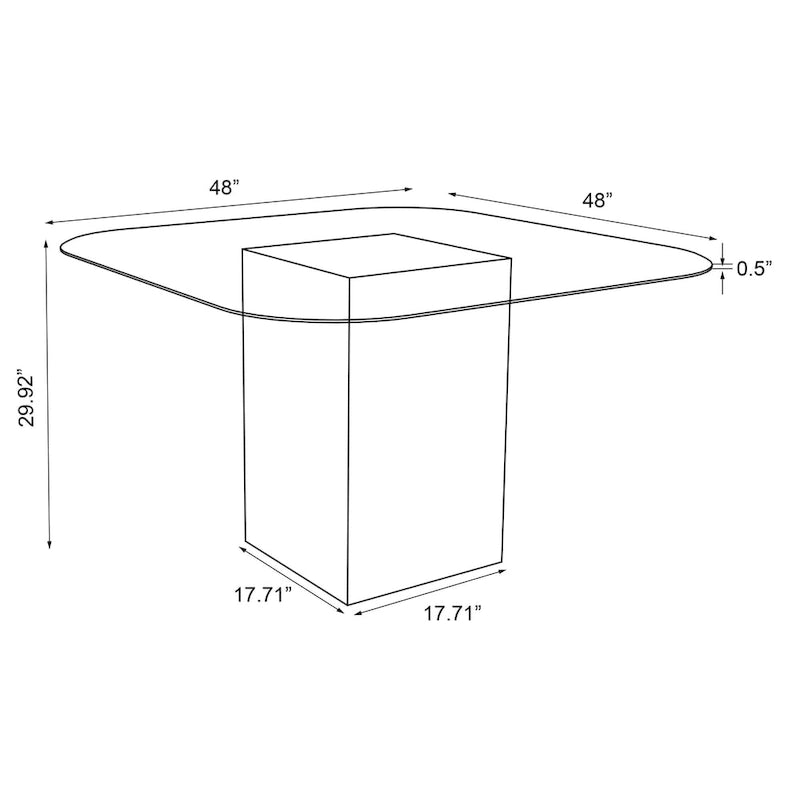 Table de salle à manger avec plateau en verre transparent et pieds en forme de planche de surf