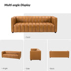 Canapé incurvé en cuir véritable Modern Camel de 83 pouces avec dossier capitonné