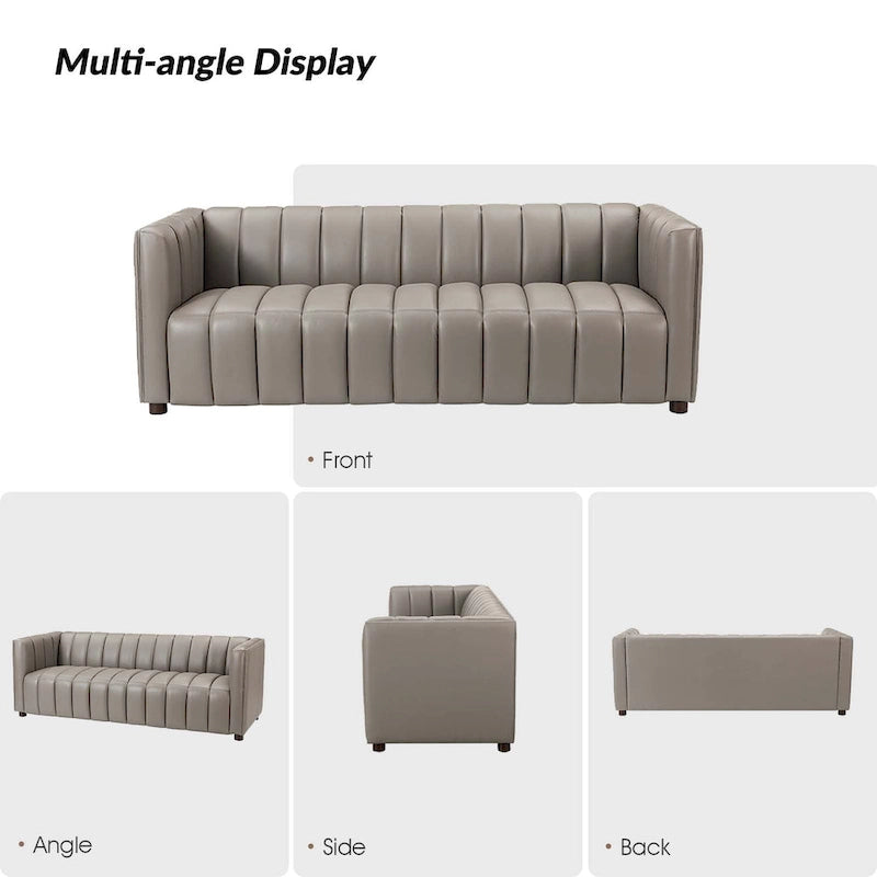 Canapé incurvé en cuir véritable Modern Camel de 83 pouces avec dossier capitonné