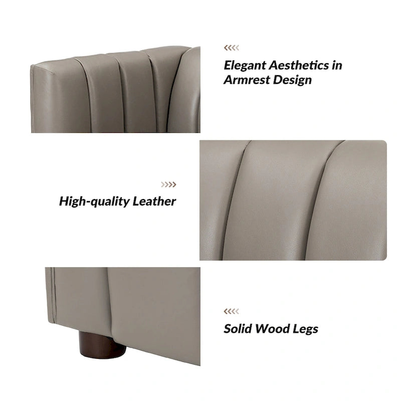Canapé incurvé en cuir véritable Modern Camel de 83 pouces avec dossier capitonné