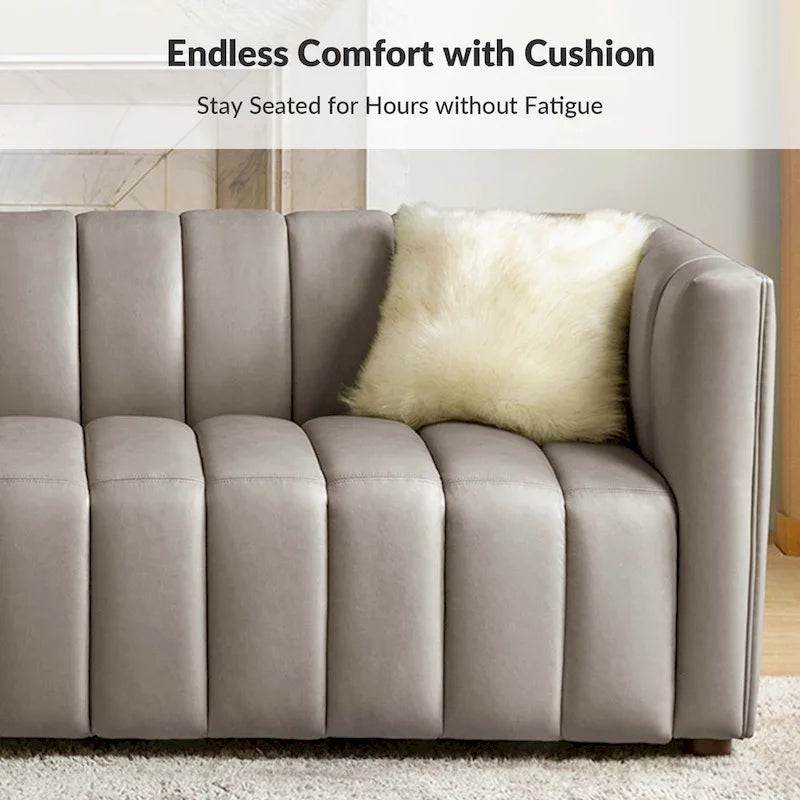 Canapé incurvé en cuir véritable Modern Camel de 83 pouces avec dossier capitonné