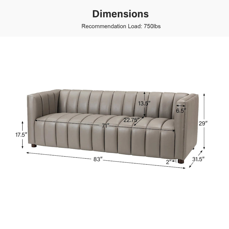 Canapé incurvé en cuir véritable Modern Camel de 83 pouces avec dossier capitonné