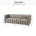 Canapé incurvé en cuir véritable Modern Camel de 83 pouces avec dossier capitonné