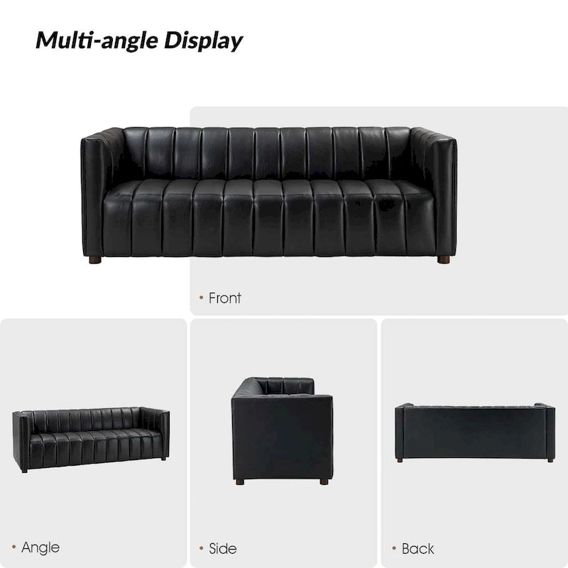 Canapé incurvé en cuir véritable Modern Camel de 83 pouces avec dossier capitonné