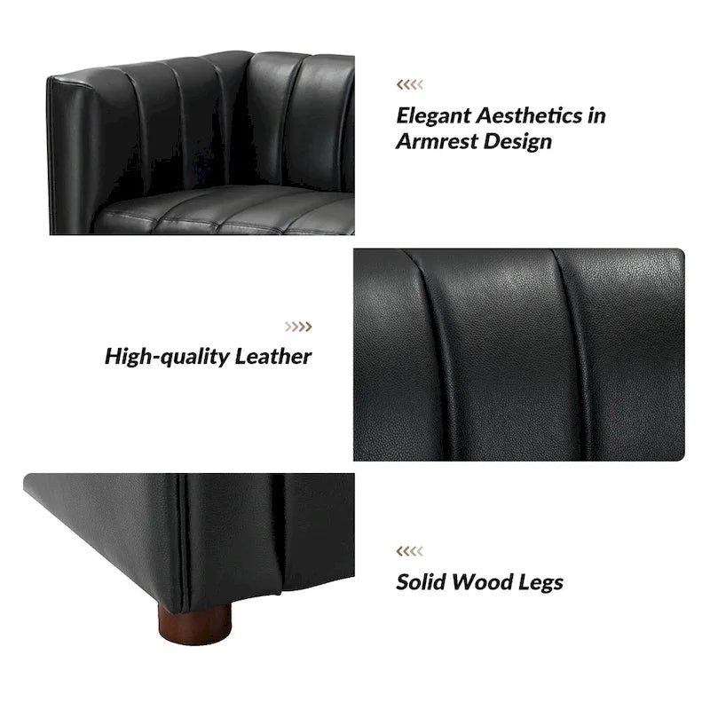 Canapé incurvé en cuir véritable Modern Camel de 83 pouces avec dossier capitonné