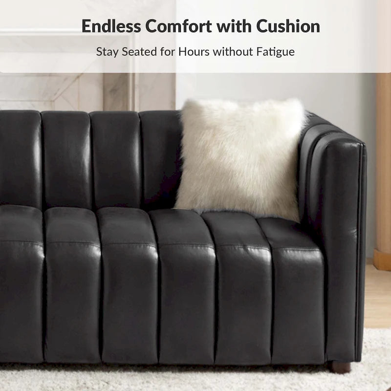 Canapé incurvé en cuir véritable Modern Camel de 83 pouces avec dossier capitonné