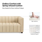 Canapé incurvé en cuir véritable Modern Camel de 83 pouces avec dossier capitonné