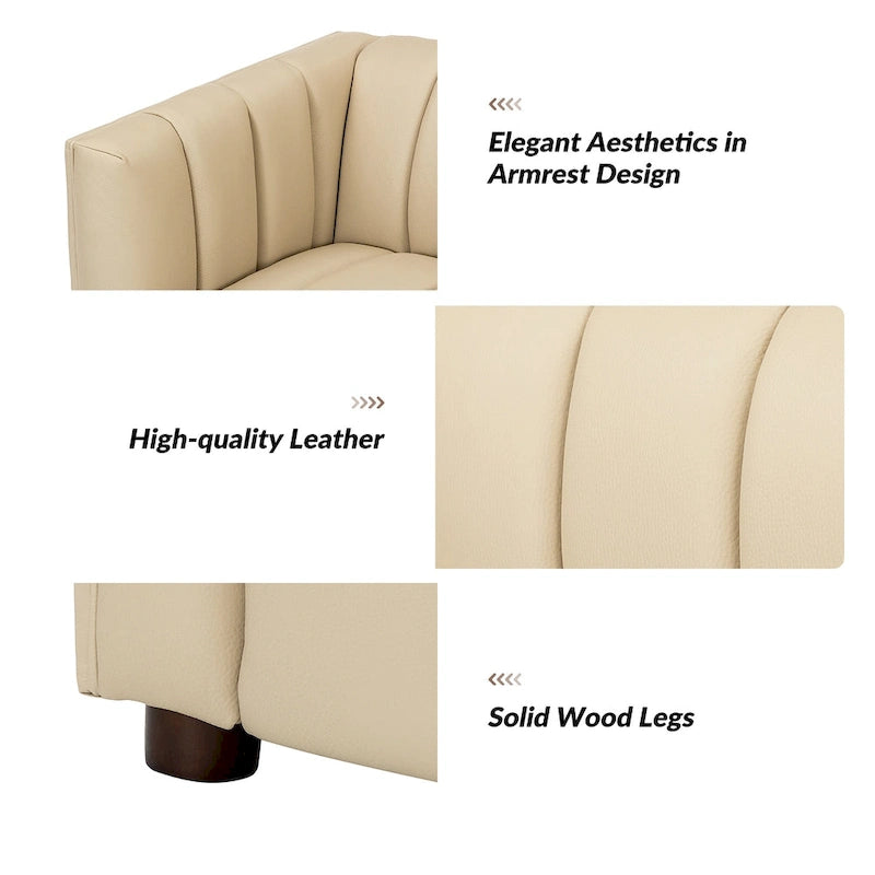 Canapé incurvé en cuir véritable Modern Camel de 83 pouces avec dossier capitonné