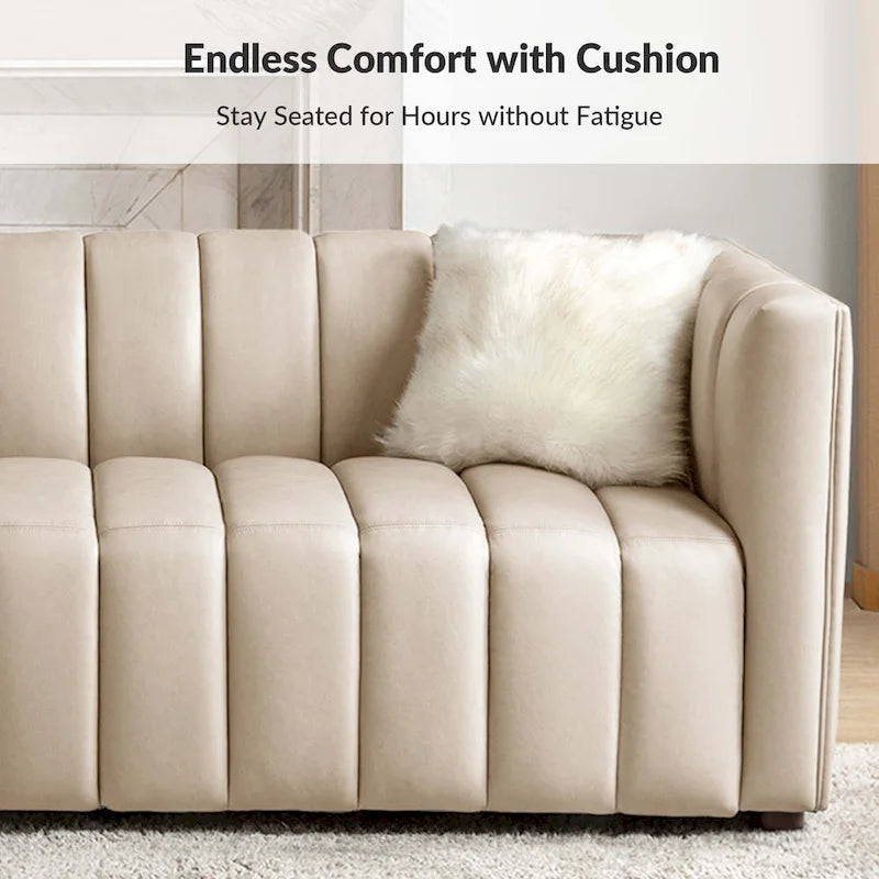 Canapé incurvé en cuir véritable Modern Camel de 83 pouces avec dossier capitonné