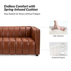 Canapé incurvé en cuir véritable Modern Camel de 83 pouces avec dossier capitonné