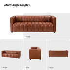 Canapé incurvé en cuir véritable Modern Camel de 83 pouces avec dossier capitonné