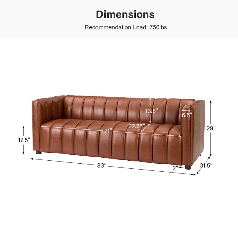 Canapé incurvé en cuir véritable Modern Camel de 83 pouces avec dossier capitonné