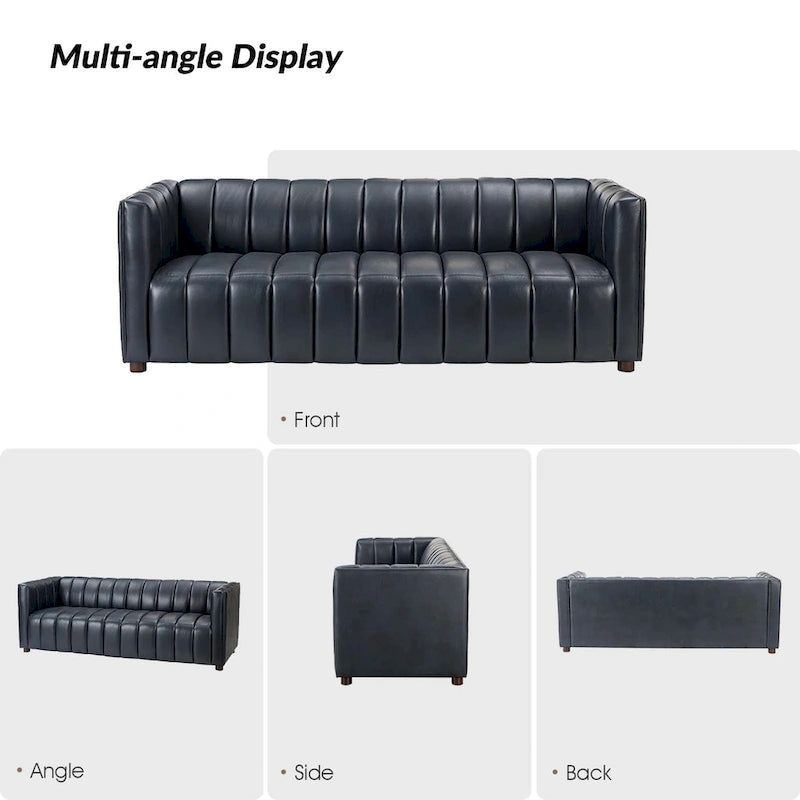 Canapé incurvé en cuir véritable Modern Camel de 83 pouces avec dossier capitonné