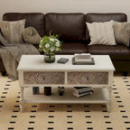 Console vintage en bois massif à 2 tiroirs