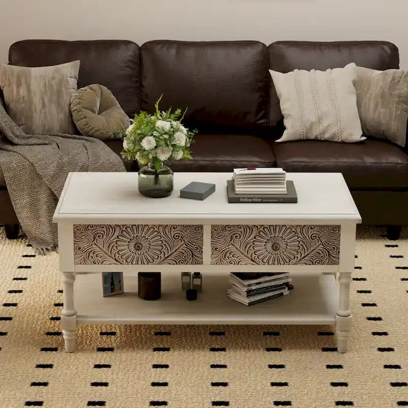 Console vintage en bois massif à 2 tiroirs