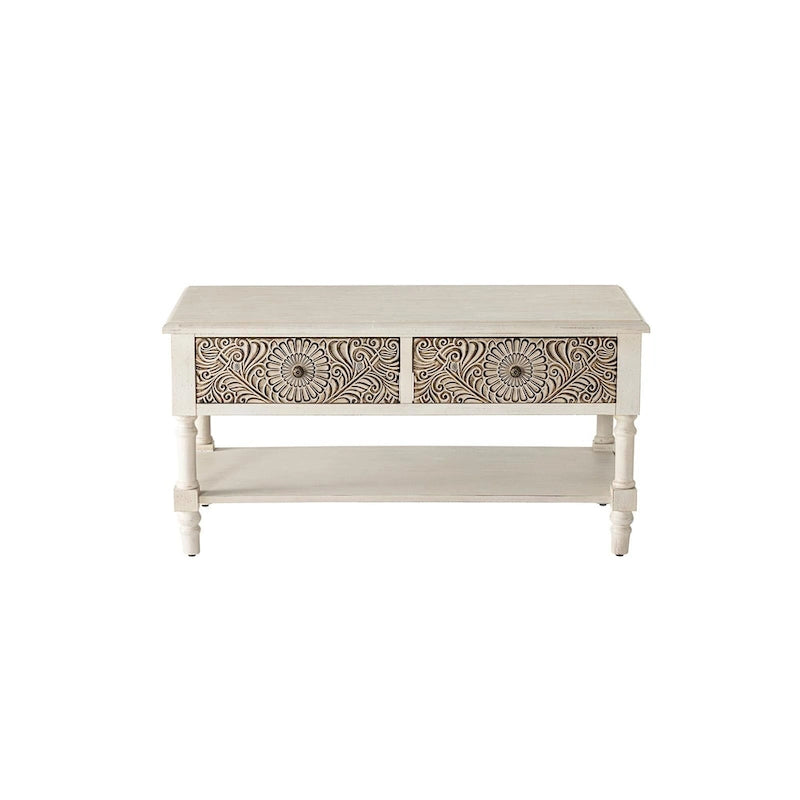 Console vintage en bois massif à 2 tiroirs