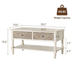 Console vintage en bois massif à 2 tiroirs