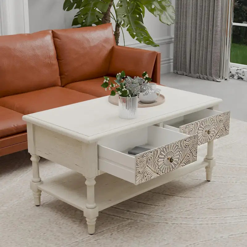 Console vintage en bois massif à 2 tiroirs