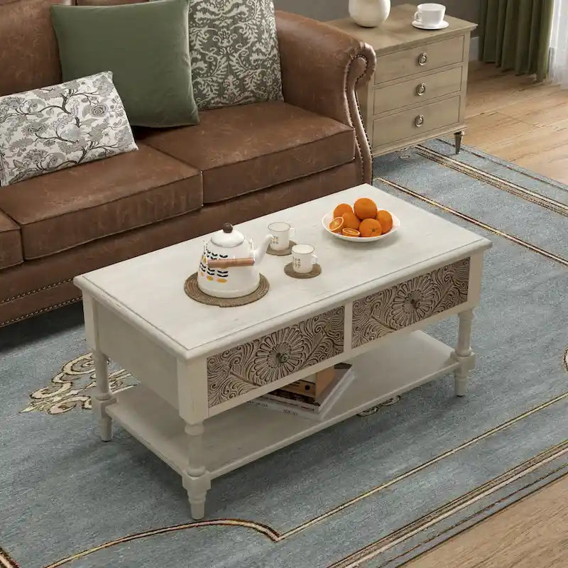 Console vintage en bois massif à 2 tiroirs