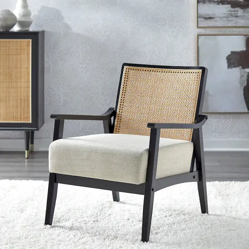 Fauteuil d'appoint en canne et bois massif