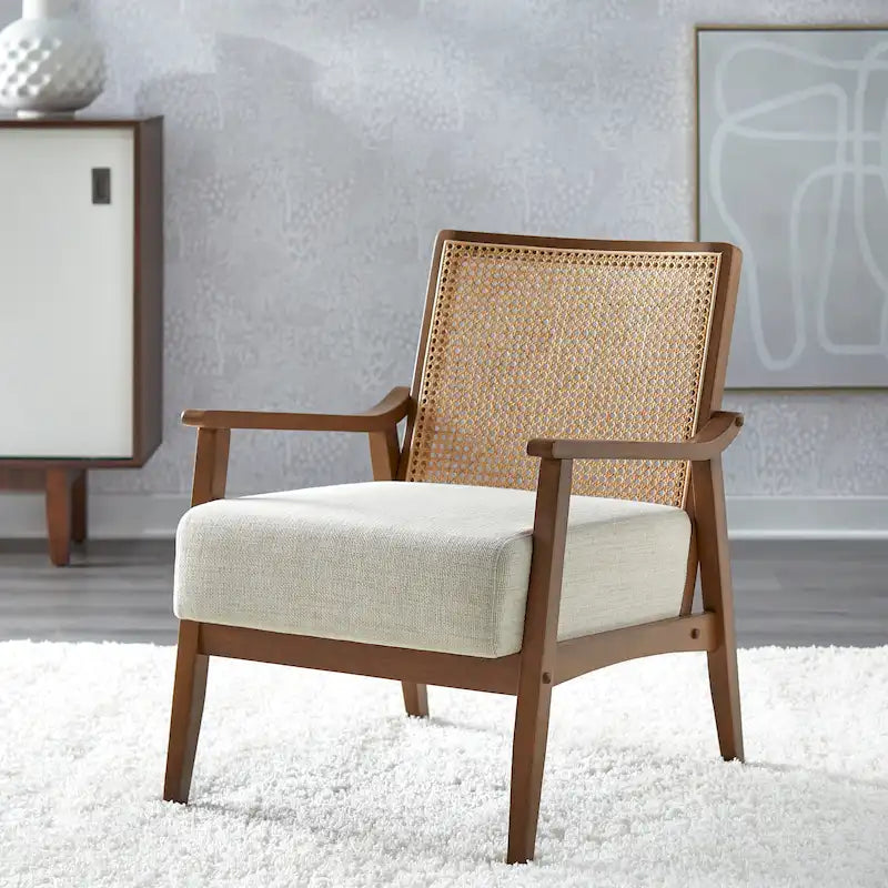Fauteuil d'appoint en canne et bois massif