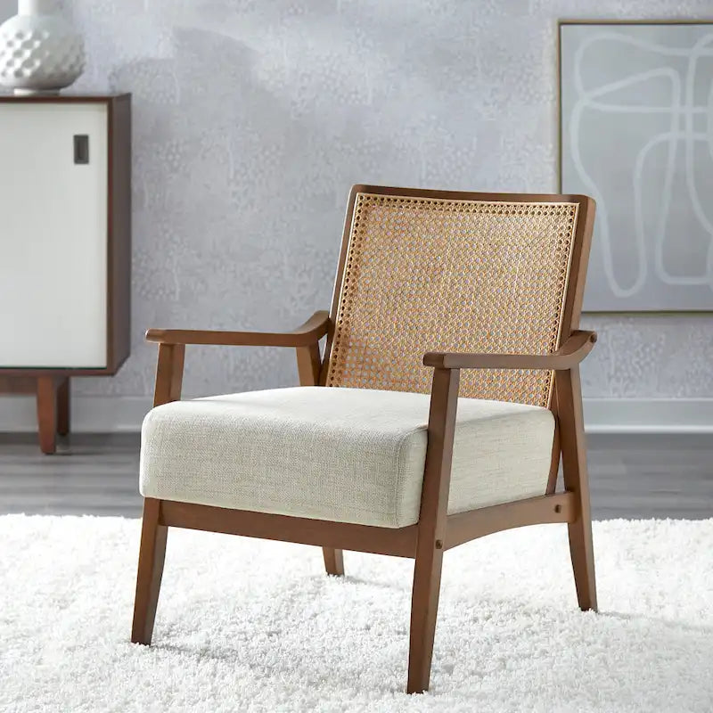 Fauteuil d'appoint en canne et bois massif