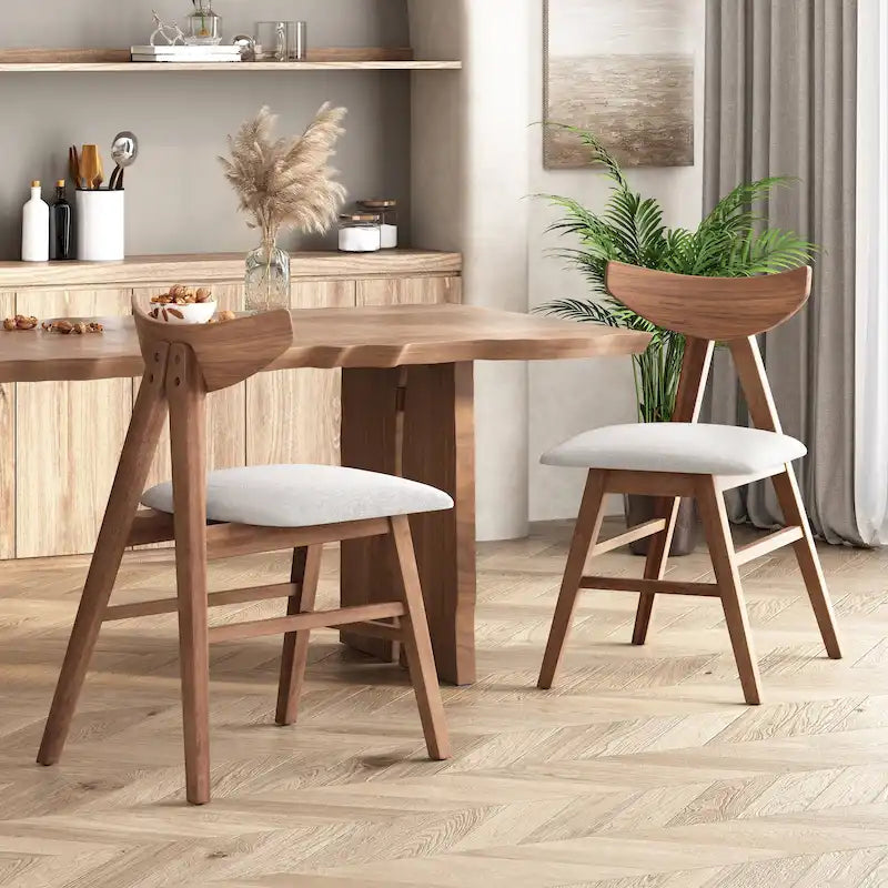 Chaise de salle à manger en tissu et bois d'hévéa