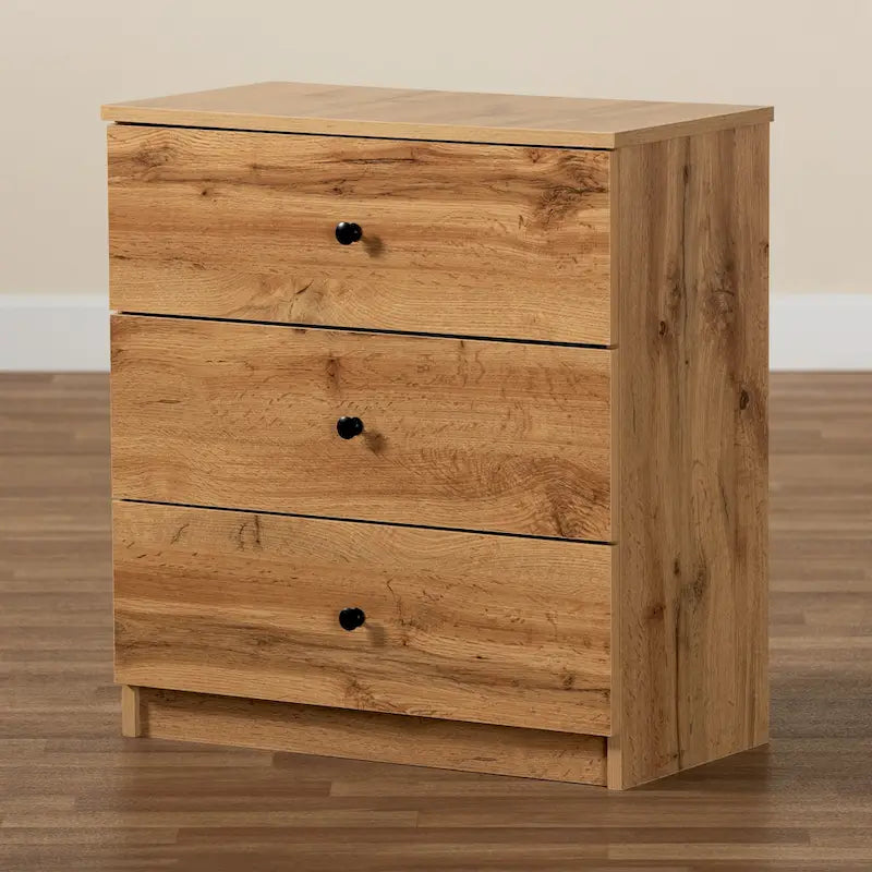 Commode de rangement moderne à 3 tiroirs en chêne marron