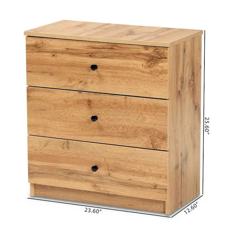 Commode de rangement moderne à 3 tiroirs en chêne marron