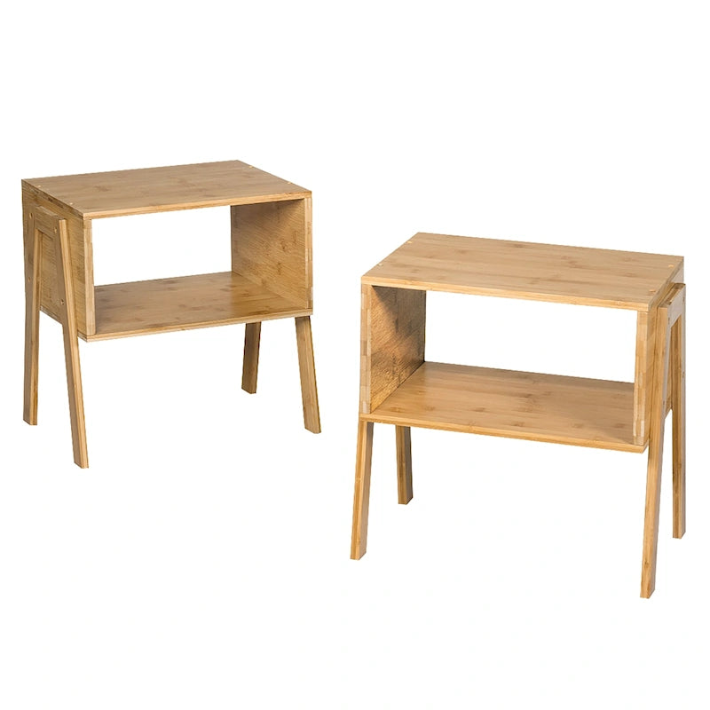 Table de chevet empilable en bambou avec étagère de rangement